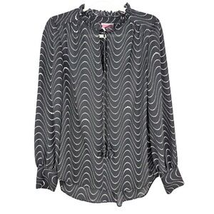 Kate Spade Black Ruffle Neck Polka Dot Wave Chiffon Blouse Small Parisian Chic